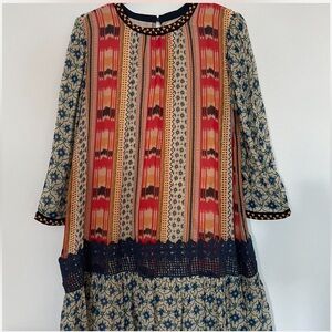 Bohemian Long Sleeve Dress - Multicolor